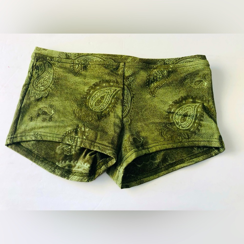 BECCA Womens Swimwear Trunk Green Pasley Accents Bottom Size M